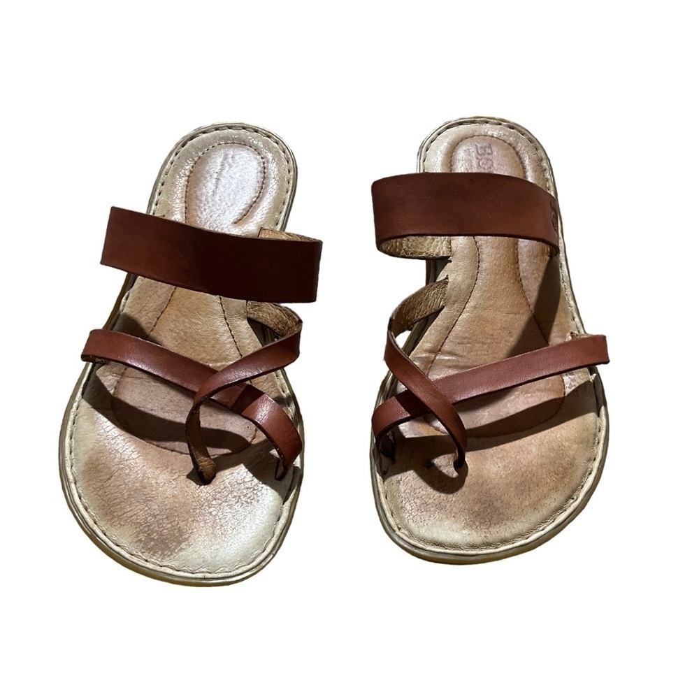 Born Strappy Greek Brown Leather Sandals Size 7 - Picture 2 of 5